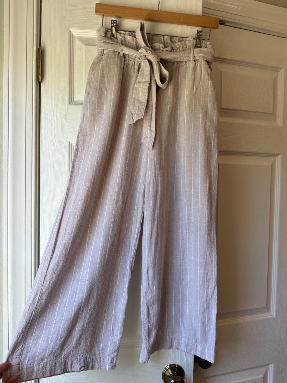 Streetwear Society Grey Pinstripe Paperbag Wide Leg Pants M